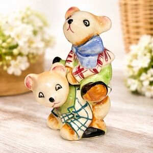 VTG Japan Teddy Bear Salt & Pepper Shakers Set Ceramic Anthropomorphic Stackable